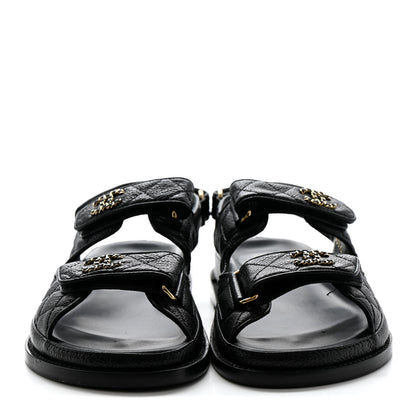 Chanel Grained Calfskin Velcro Dad Sandals 36.5 Black 3 of 10