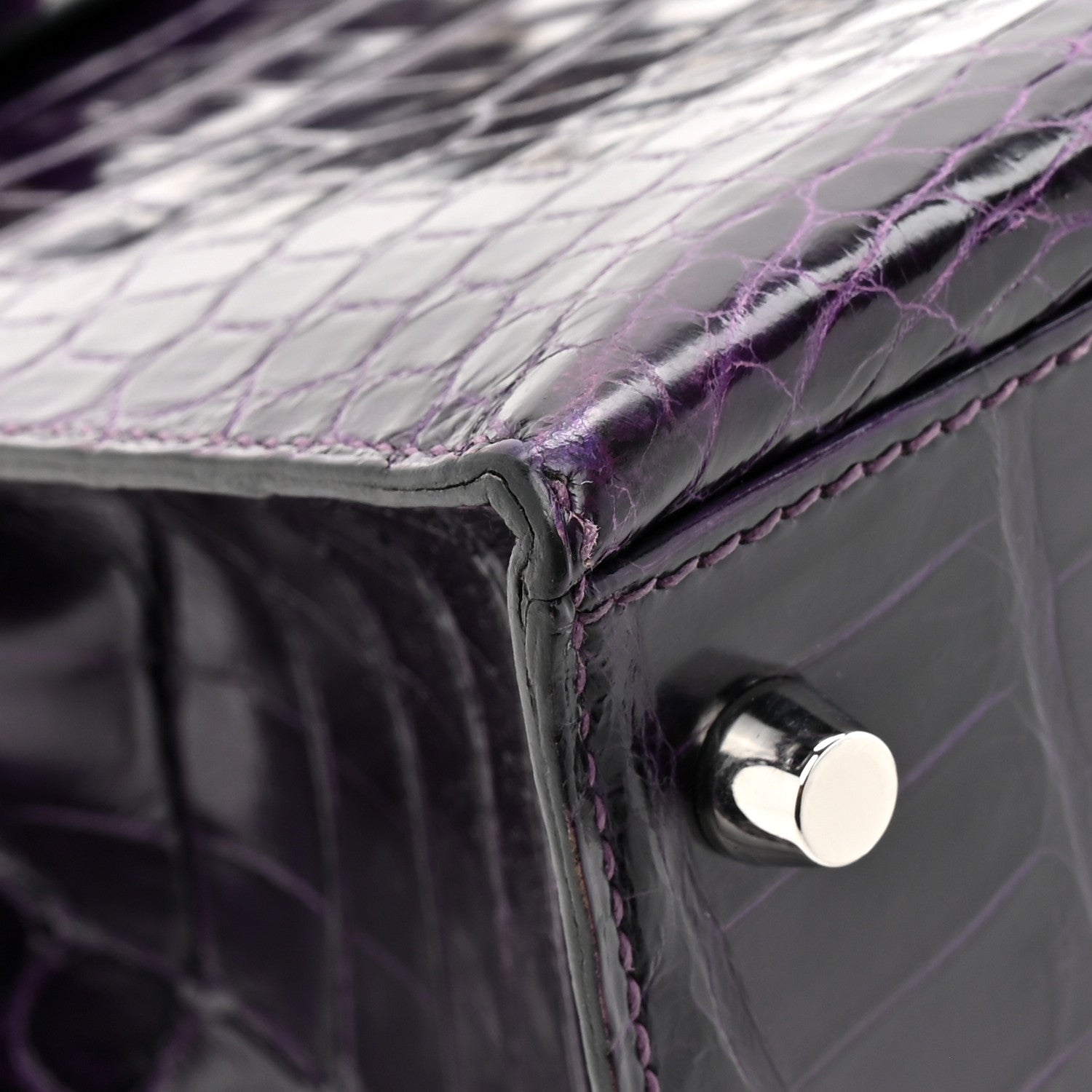 Hermes Shiny Niloticus Crocodile Kelly Sellier 28 Amethyst 1842817