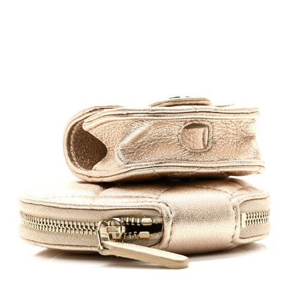 Chanel Metallic Lambskin Quilted Round Clip On Coin Purse Airpods Case Gold 3 of 8