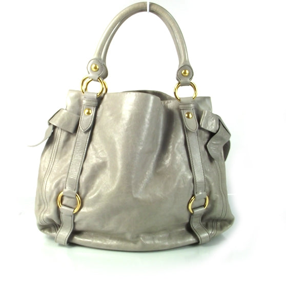 Leather Vitello Lux Bow Satchel Gray