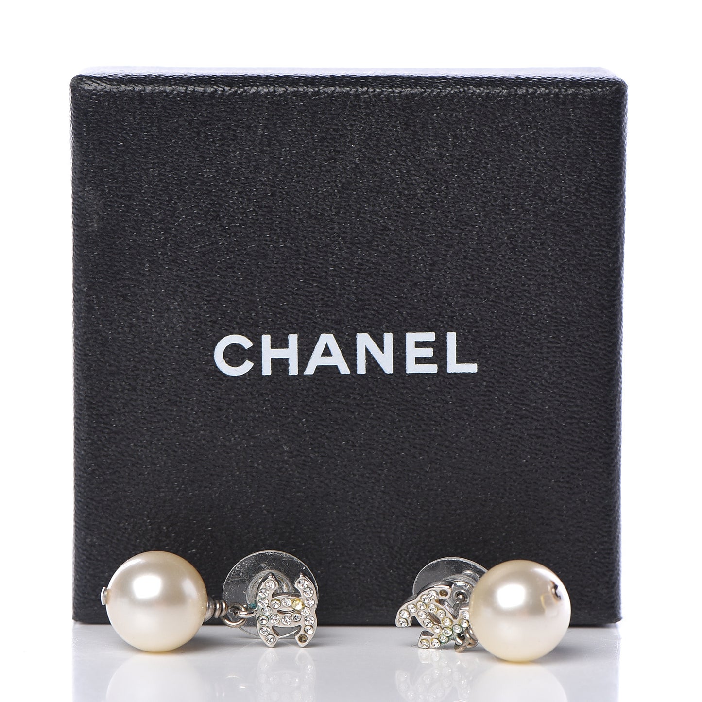 Crystal Pearl CC Drop Earrings Silver Pearly White