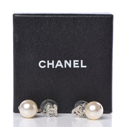 Chanel Crystal Pearl CC Drop Earrings Silver Pearly White 4 of 4