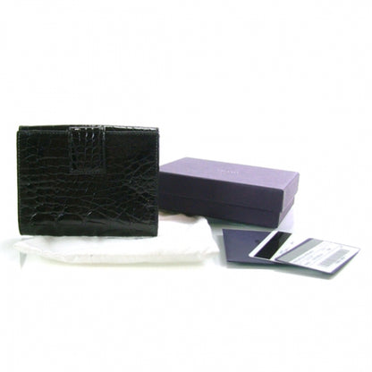 Prada Crocodile Embossed Small Flap Wallet Black 2 of 10
