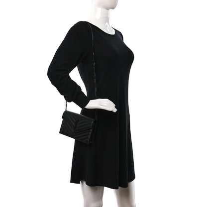 Saint Laurent Grain De Poudre Matelasse Chevron Monogram Monochrome Envelope Chain Wallet Black 2 of 9