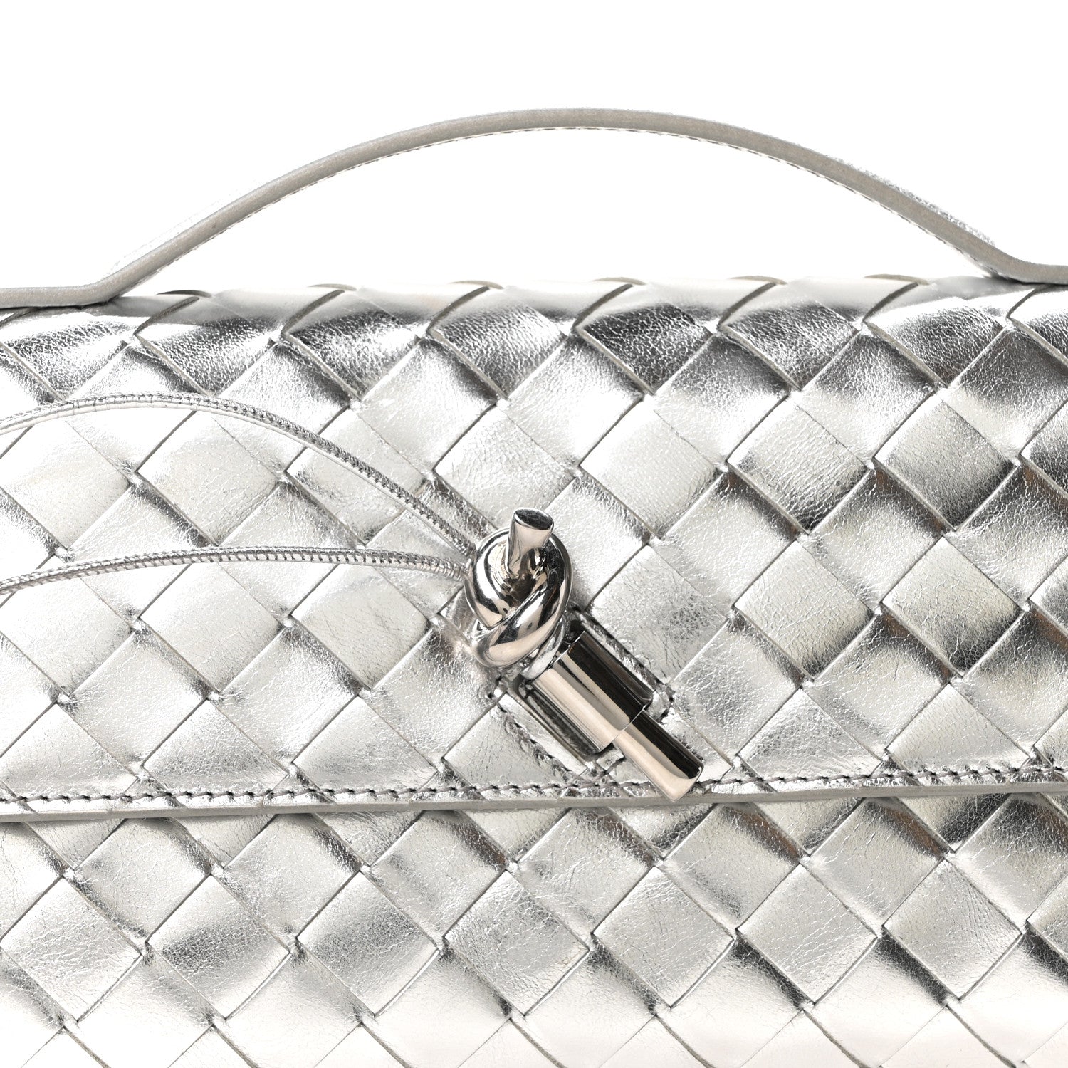 Bottega Veneta Metallic Nappa Intrecciato Long Andiamo Top Handle Silver 7 of 9