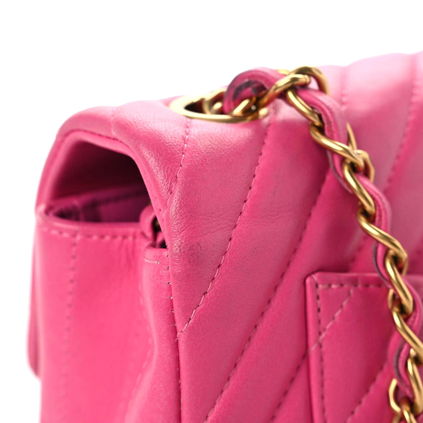 Lambskin Chevron Quilted Mini Rectangular Flap Dark Pink