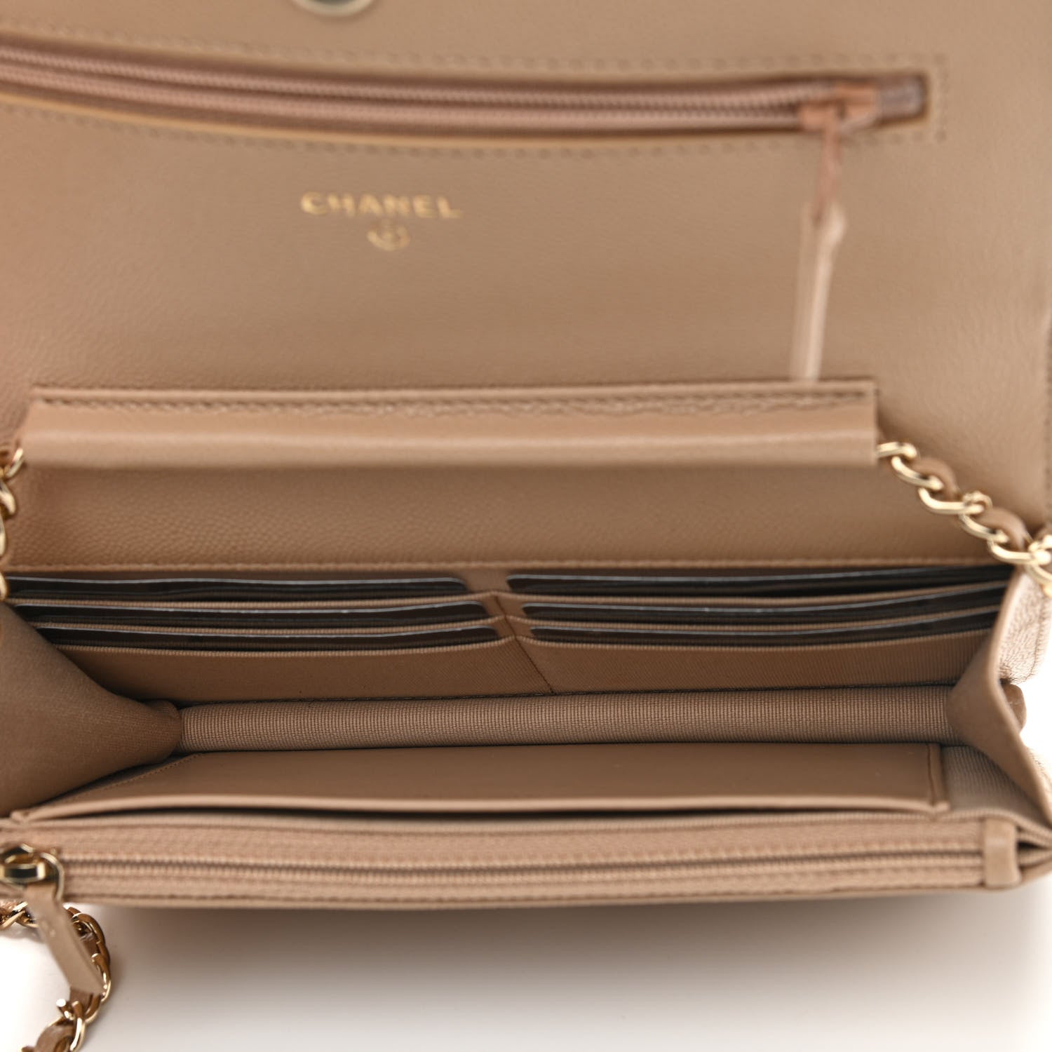 Chanel Caviar Quilted Crystal CC Wallet On Chain WOC Beige 5 of 12