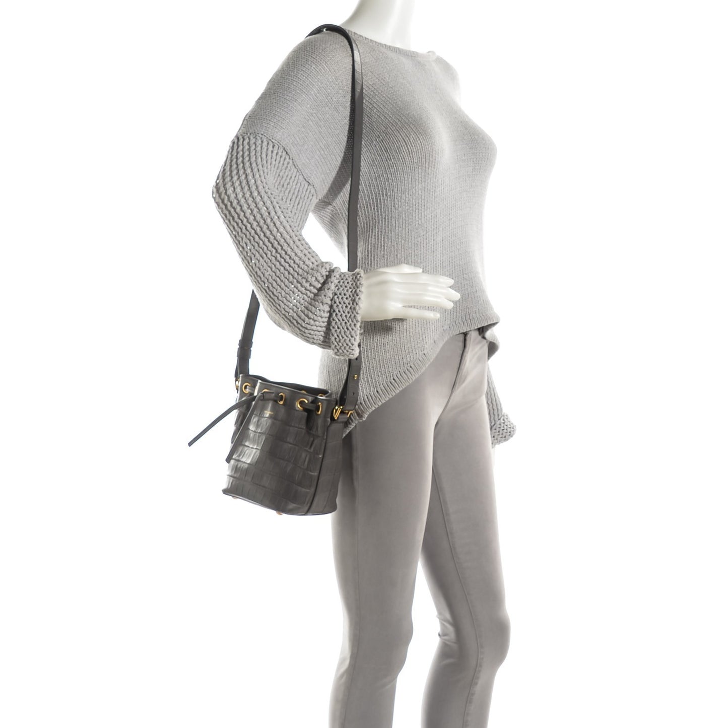 Calfskin Crocodile Embossed Small Emmanuelle Bucket Earth