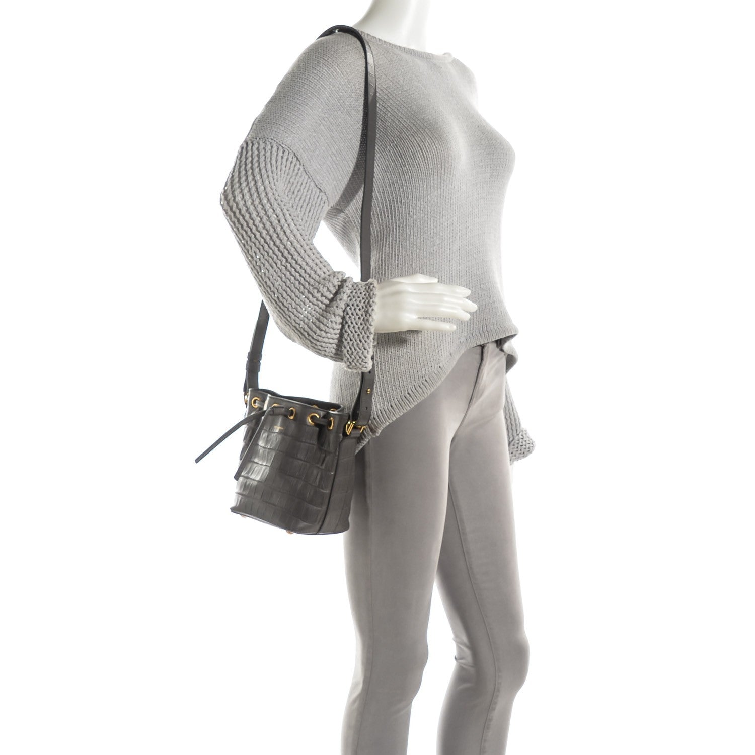 Saint Laurent Calfskin Crocodile Embossed Small Emmanuelle Bucket Earth 2 of 7