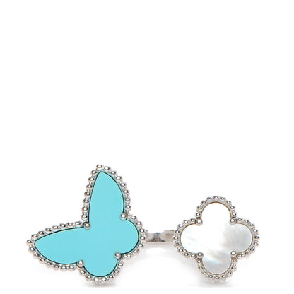 Van Cleef & Arpels 18K White Gold Mother of Pearl Turquoise Lucky Alhambra Between the Finger Ring 49 4.5 1 of 4