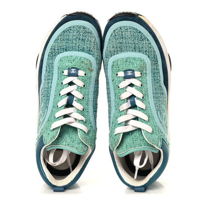 Chanel Tweed Suede Calfskin CC Sneakers 41 Green Navy 2 of 9