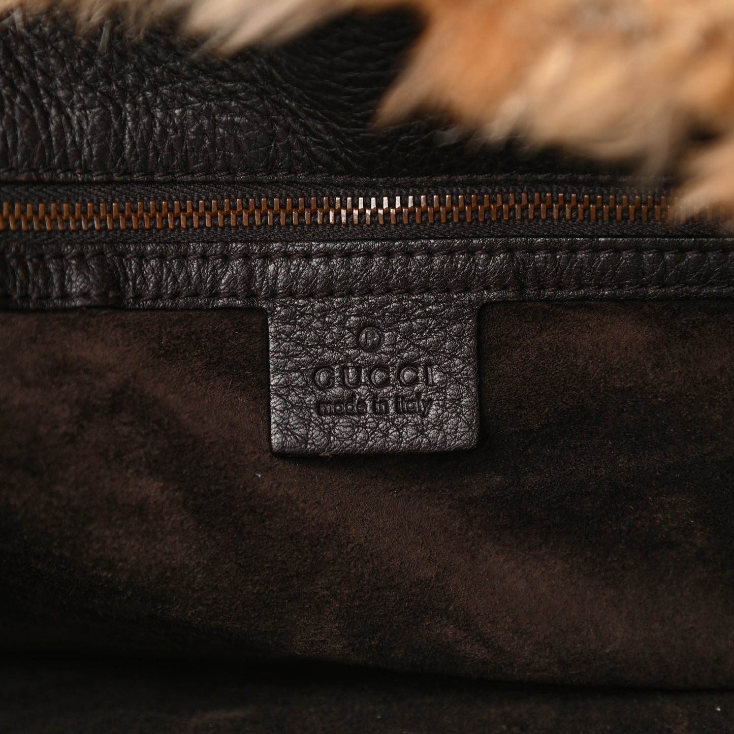 Raccoon Fur Large Horsebit Chain Hobo Brown
