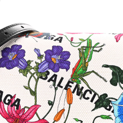 Balenciaga X GUCCI Canvas Boarded Plutone Calfskin Flora Logo Print Small Hourglass Top Handle Bag White Multicolor Black 8 of 10