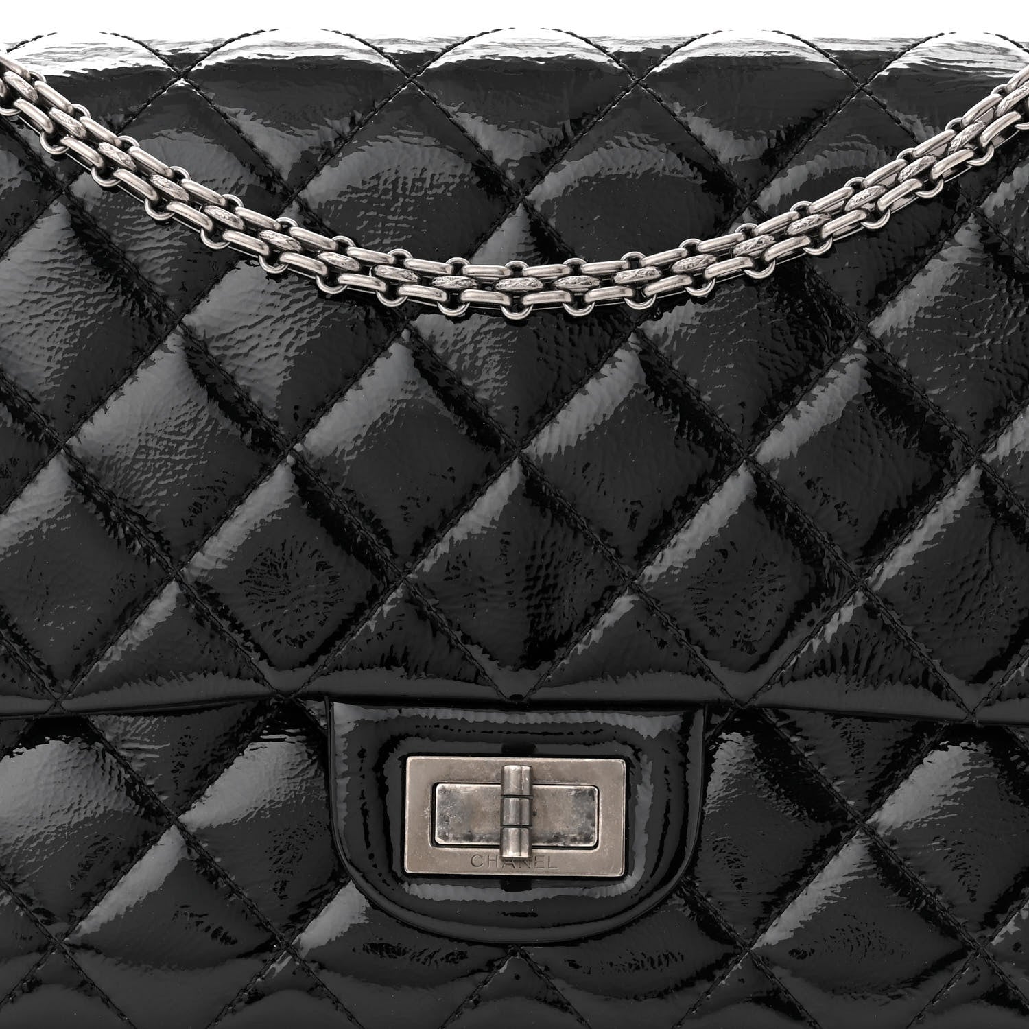 Chanel Distressed Patent Quilted 2.55 Reissue 227 Flap Black 8 of 12