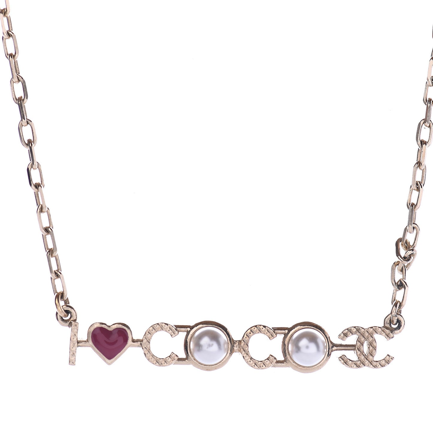 Metal Resin Pearl I Love Coco Necklace Gold Multicolor