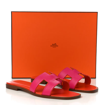 Hermes Calfskin Oran Sandals 37.5 Rose Flash Orange H 11 of 11