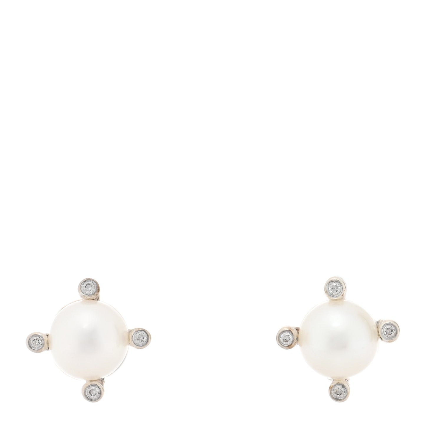 Sterling Silver Diamond Cultured Pearl 6-6.5mm Cable Stud Earrings
