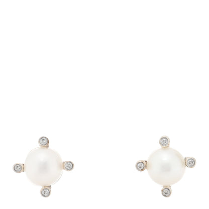 David Yurman Sterling Silver Diamond Cultured Pearl 6-6.5mm Cable Stud Earrings 1 of 4