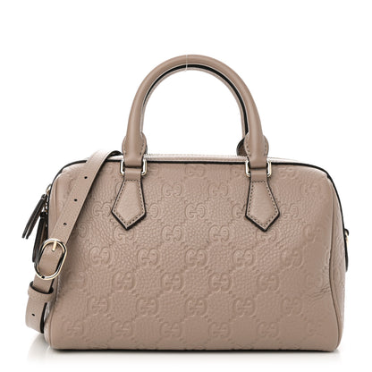 Gucci GG Grainy Calfskin Emblem Small Top Handle Bag Taupe 1 of 10