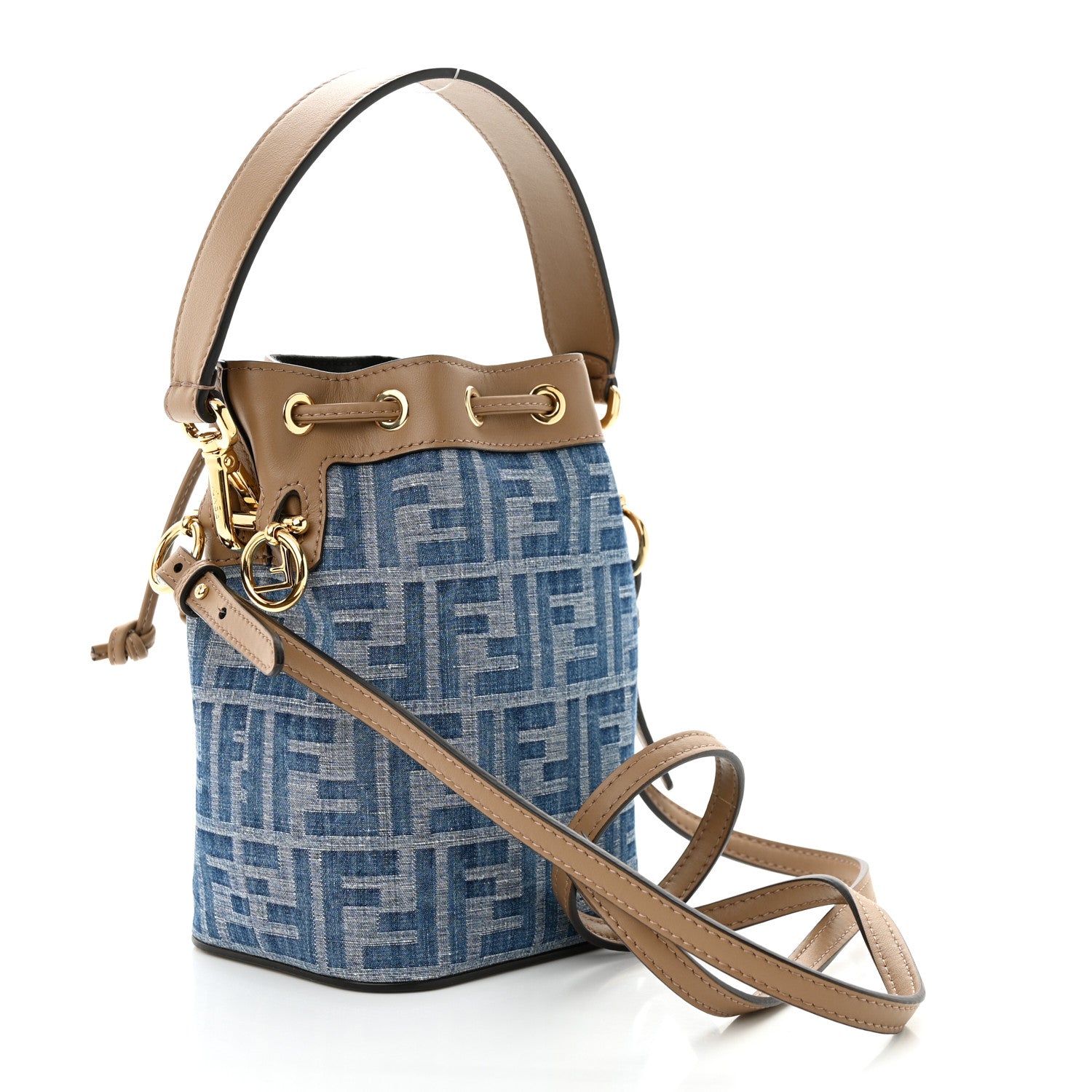 Fendi Denim Vitello King F is Fendi FF Embroidered Mini Mon Tresor Bucket Bag 3 of 11
