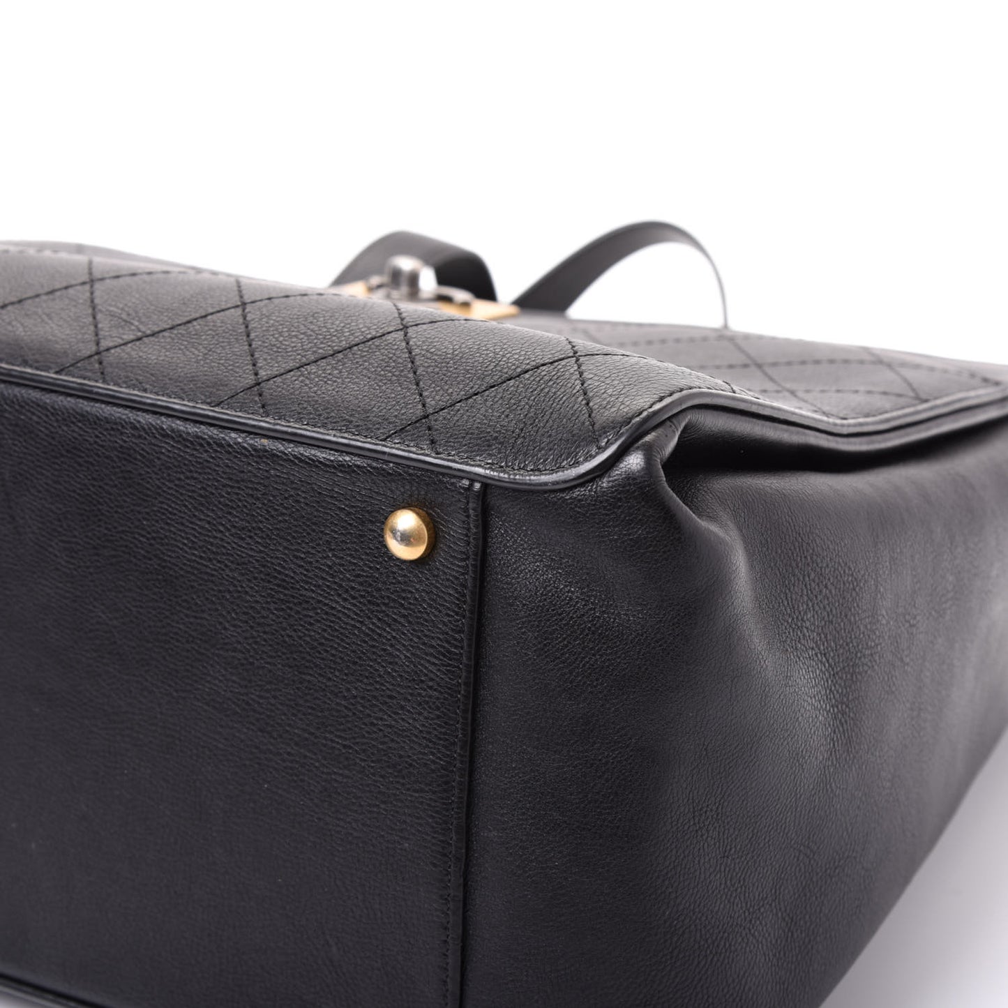 Calfskin Stitched Large Straight Lines Shopping Tote Black