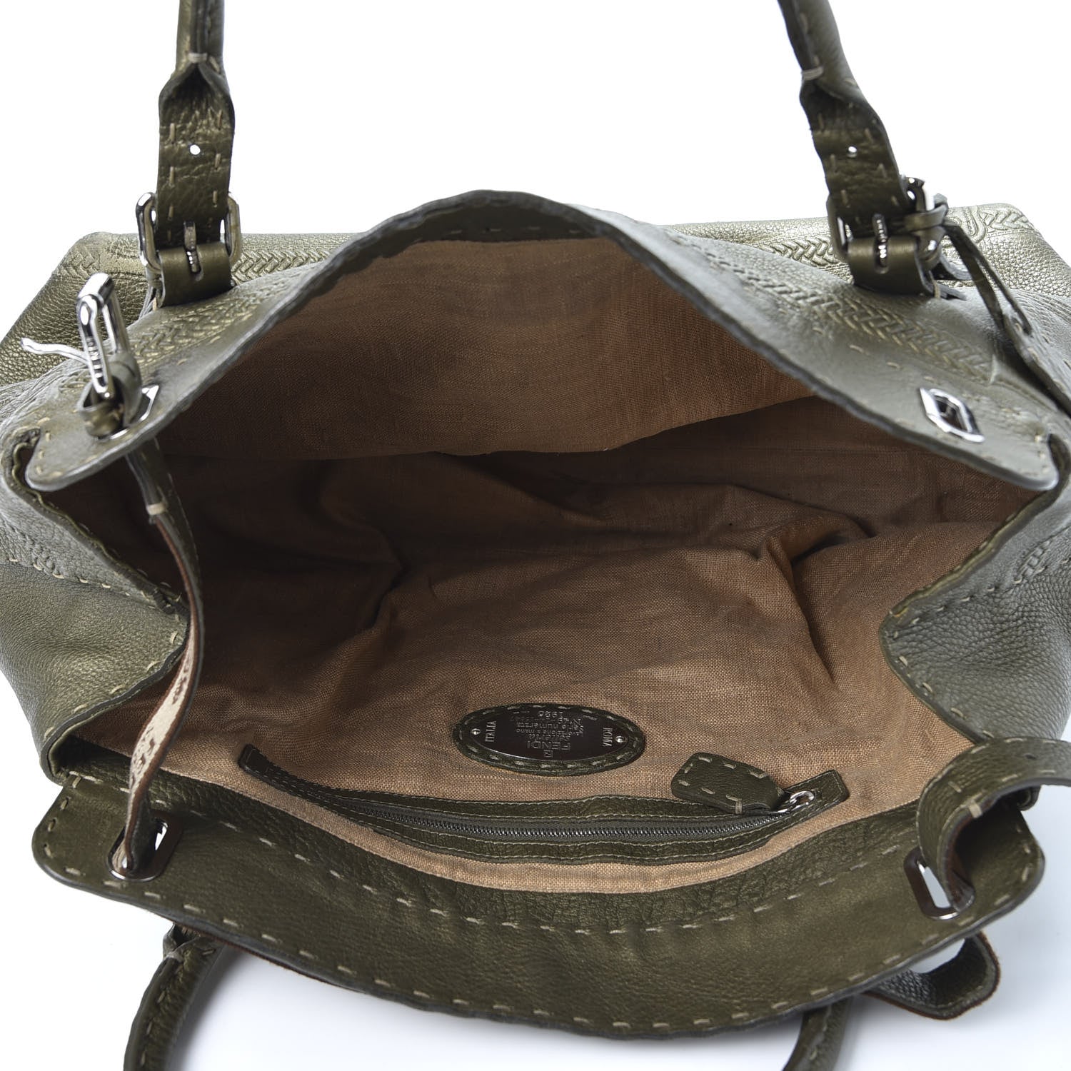 Fendi Calfskin Romano Selleria Large Villa Borghese Tote Green 5 of 12