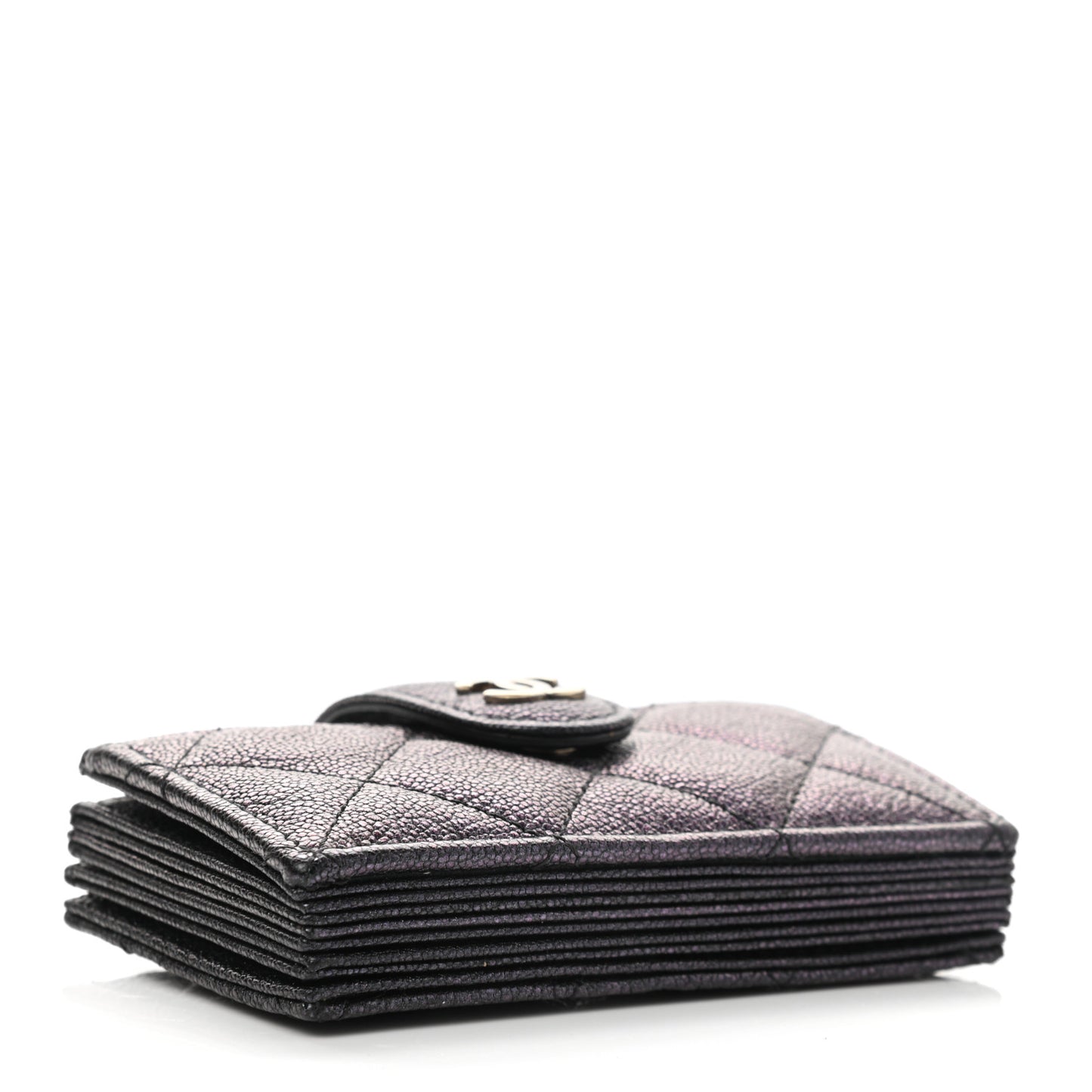 Iridescent Caviar Quilted Gusseted Card Holder Black