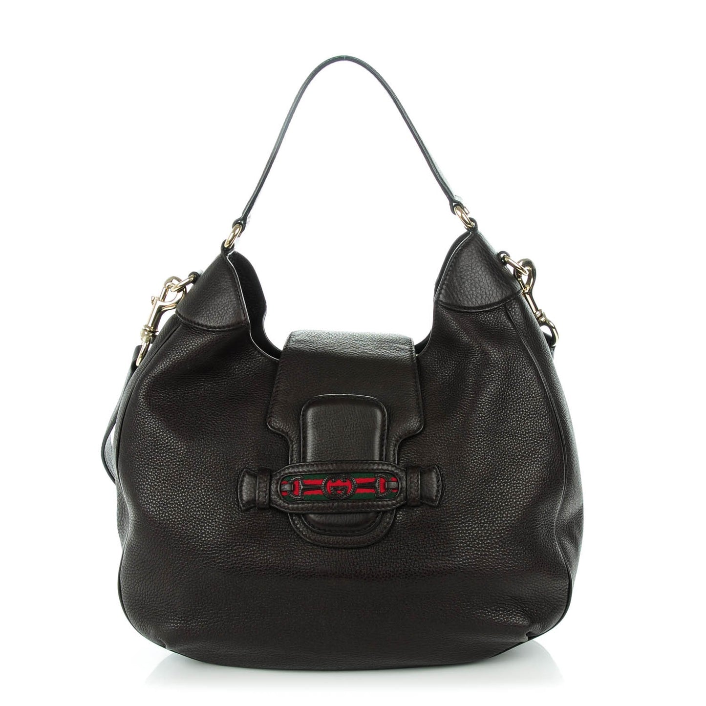 Calfskin Web Medium Dressage Hobo Coffee Brown