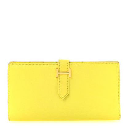Hermes Chevre Mysore Bearn Gusset Wallet Lime 1 of 12