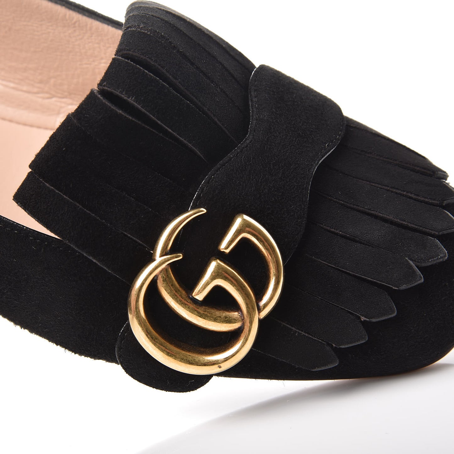 Kid Scamosciato GG Marmont Fringe Flats 37 Black