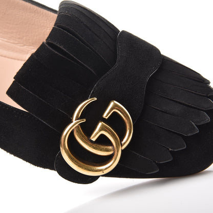 Gucci Kid Scamosciato GG Marmont Fringe Flats 37 Black 10 of 11