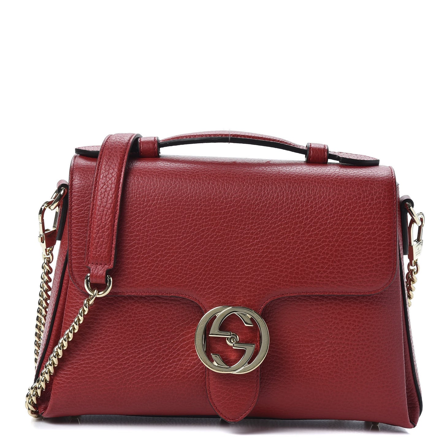 Dollar Calfskin Interlocking G Top Handle Shoulder Bag Red