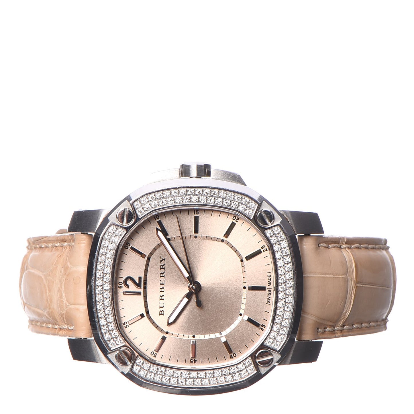 Stainless Steel Alligator Diamond Bezel 38mm The Britain Quartz Watch Champagne BBY1400