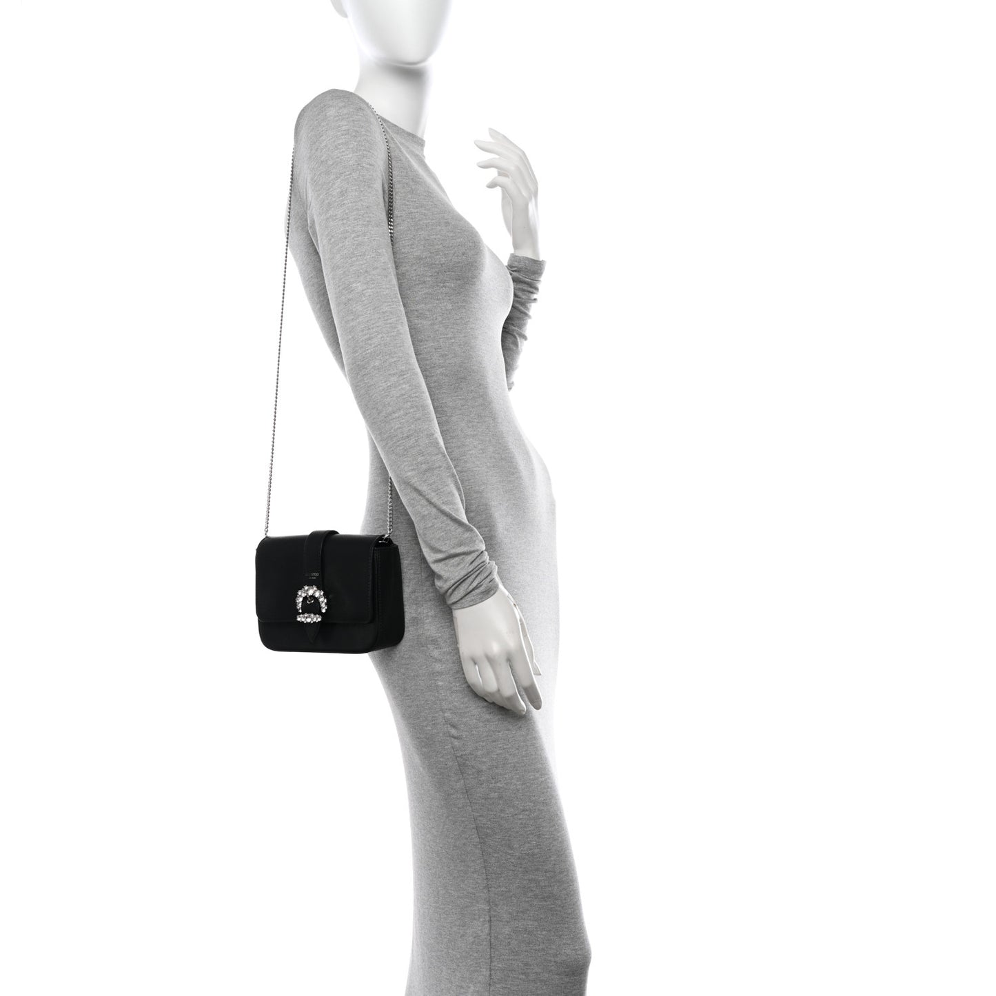 Calfskin Crystal Cheri Chain Crossbody Bag Black
