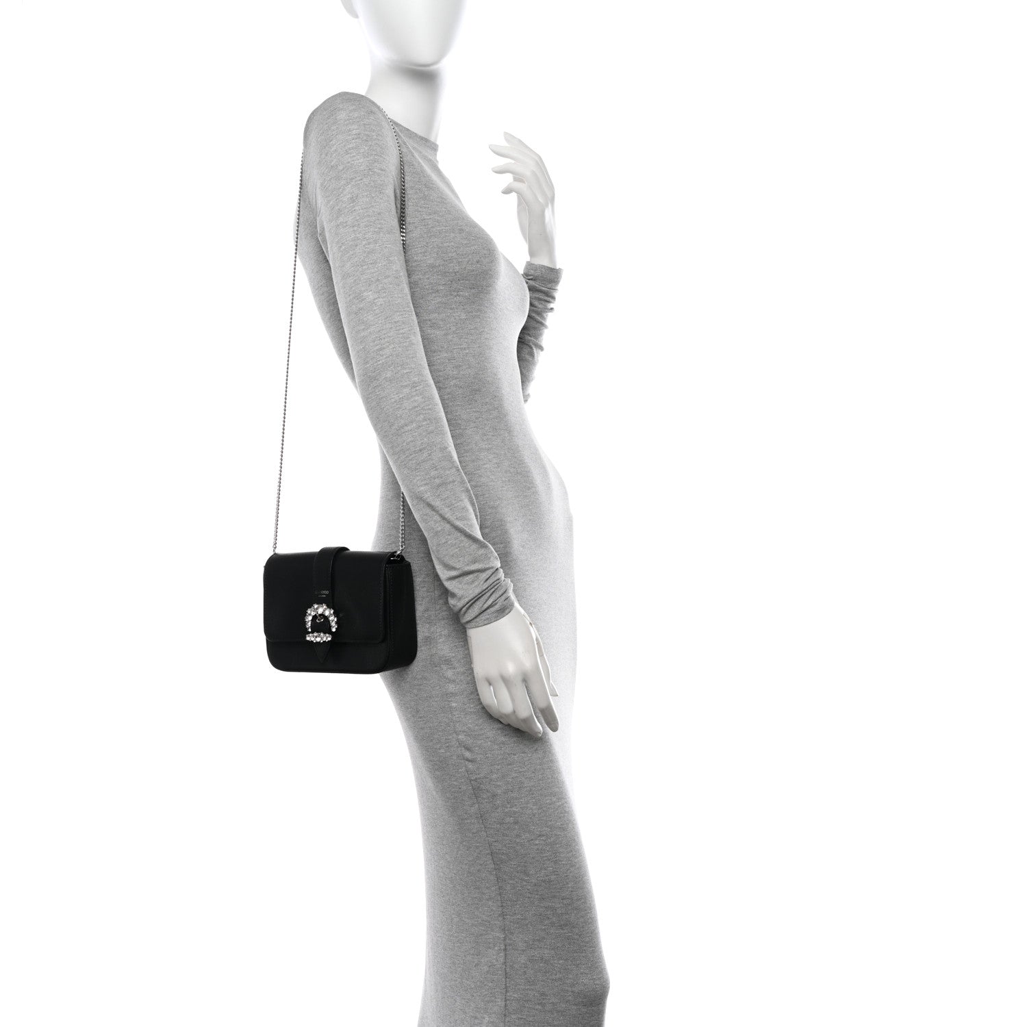 Jimmy Choo Calfskin Crystal Cheri Chain Crossbody Bag Black 2 of 10