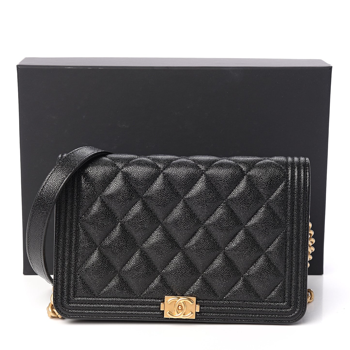 Caviar Quilted Boy Wallet On Chain WOC Black