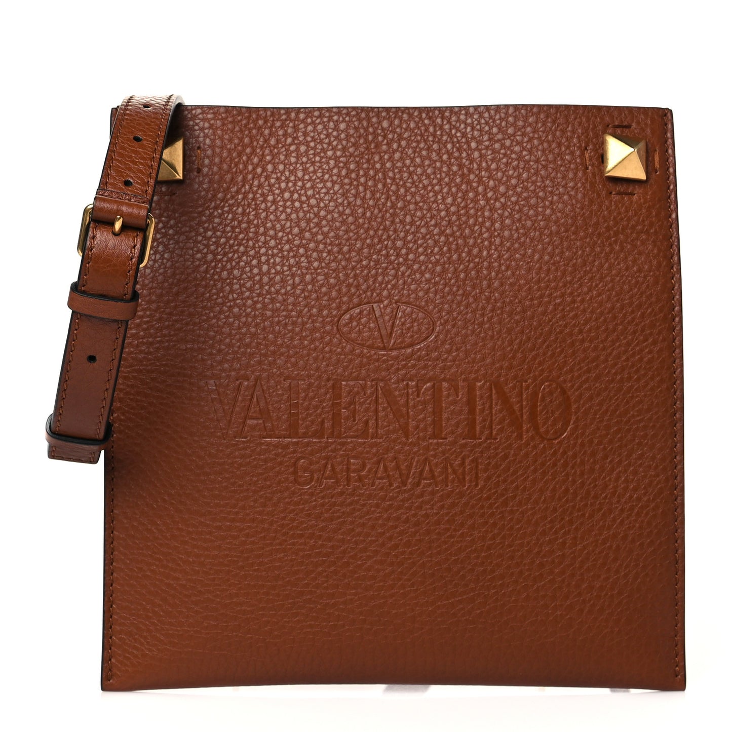 Pebbled Calfskin Roman Stud Logo Crossbody Pouch Selleria