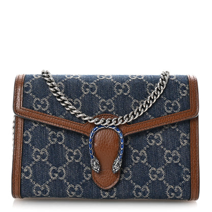 Gucci New Denim GG Monogram Dollar Calfskin Enamel Mini Dionysus Chain Wallet Blue Tea Cuir Epilog Electric Blue 1 of 10