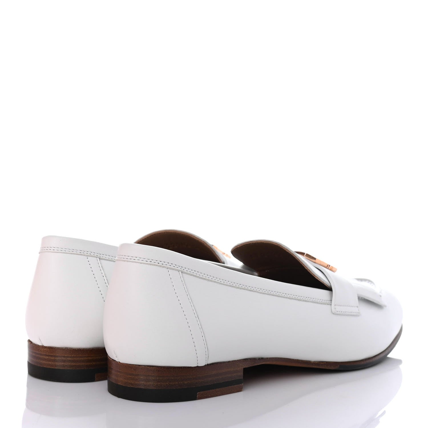 Hermes Calfskin Womens Royal Loafers 37.5 White 3 of 4