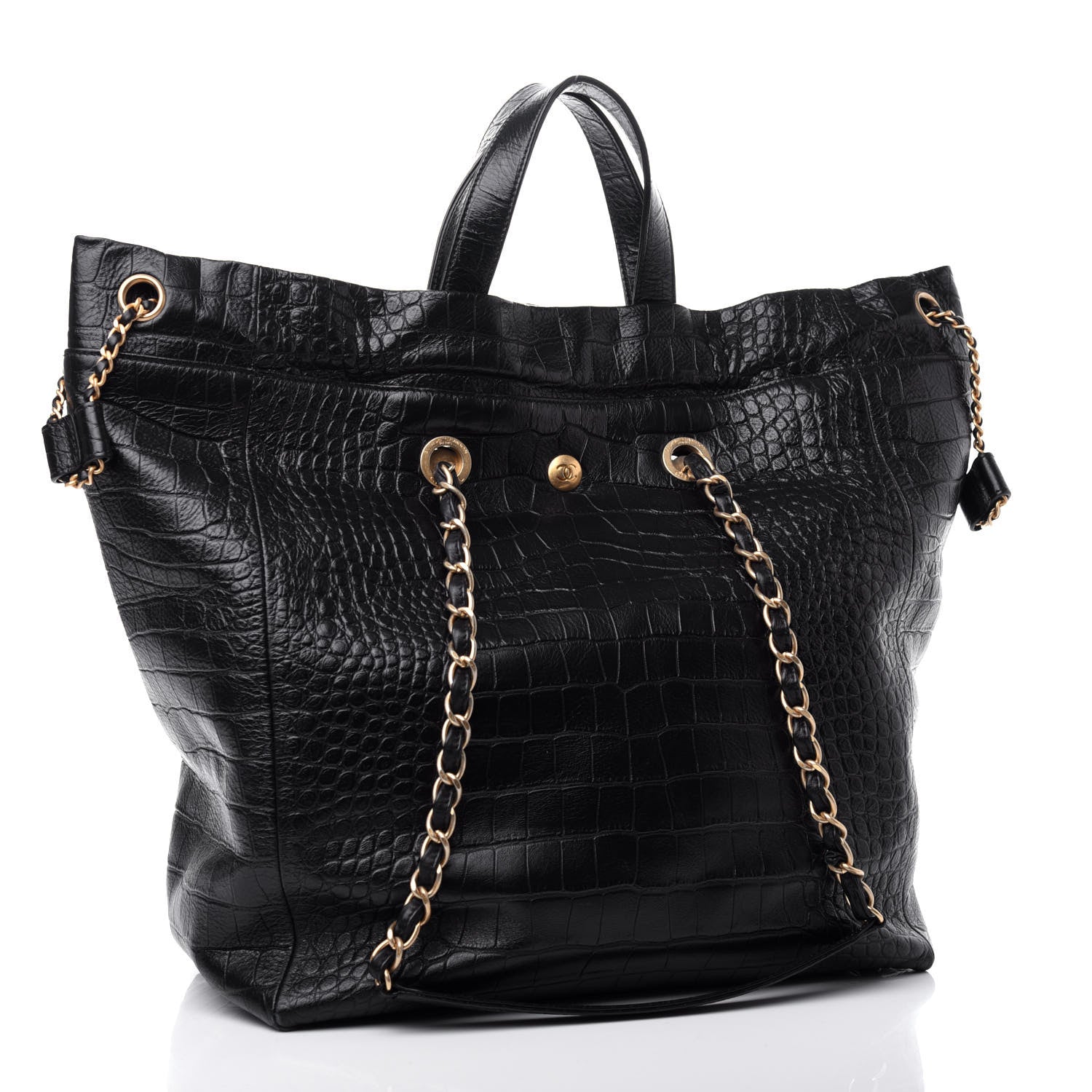 Chanel Calfskin Crocodile Embossed Large Cocodile Shopping Tote Black 3 of 10