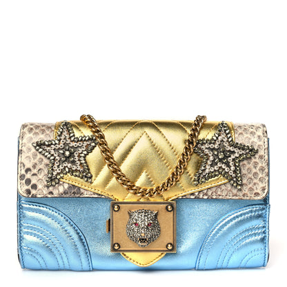 Gucci Snakeskin Metallic Nappa Animalier Broadway Chain Bag Blue Yellow 1 of 11