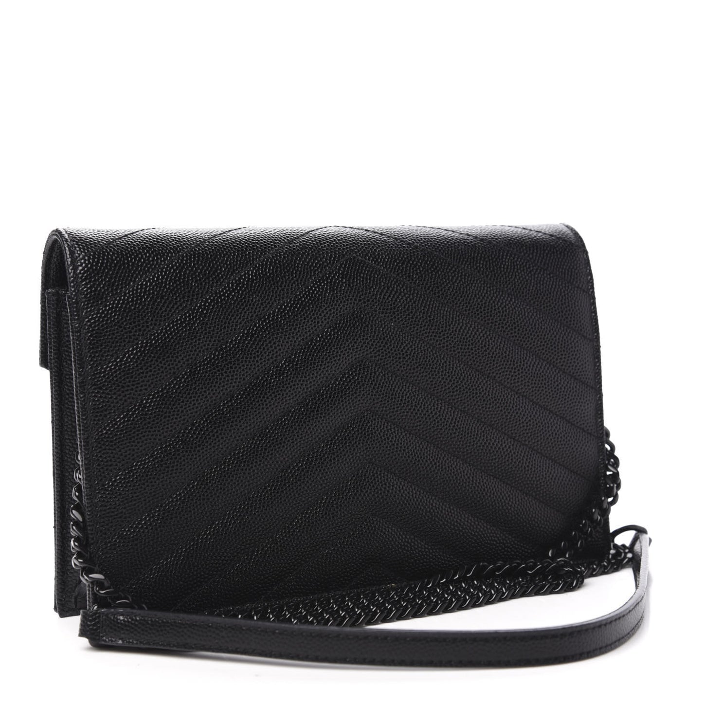 Grain De Poudre Matelasse Chevron Monogram Envelope Chain Wallet Black