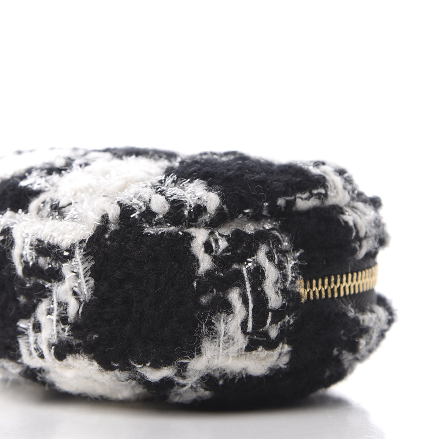 Tweed Shearling Quilted Coin Purse Ecru Black