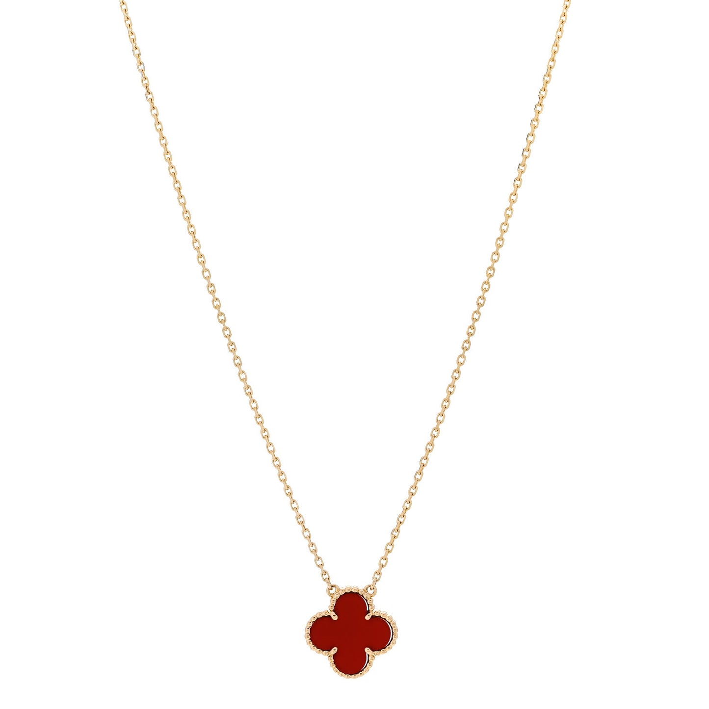 18K Yellow Gold Carnelian Vintage Alhambra Pendant Necklace