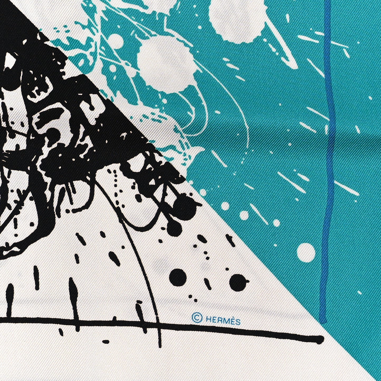 Silk Cheval Surprise Remix Scarf 90 Turquoise White Black