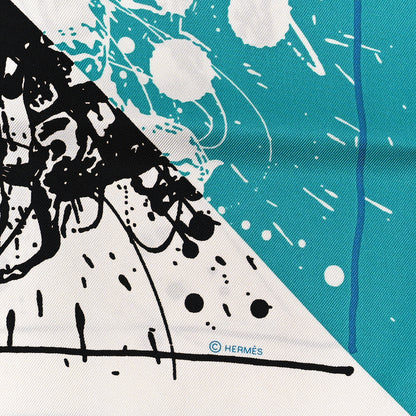 Hermes Silk Cheval Surprise Remix Scarf 90 Turquoise White Black 3 of 3