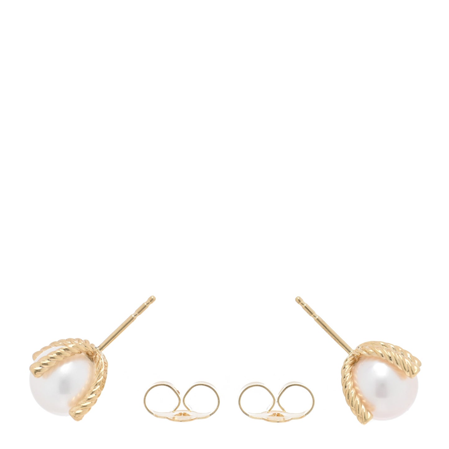18K Yellow Gold Diamond Pearl 9.5mm Cable Stud Earrings