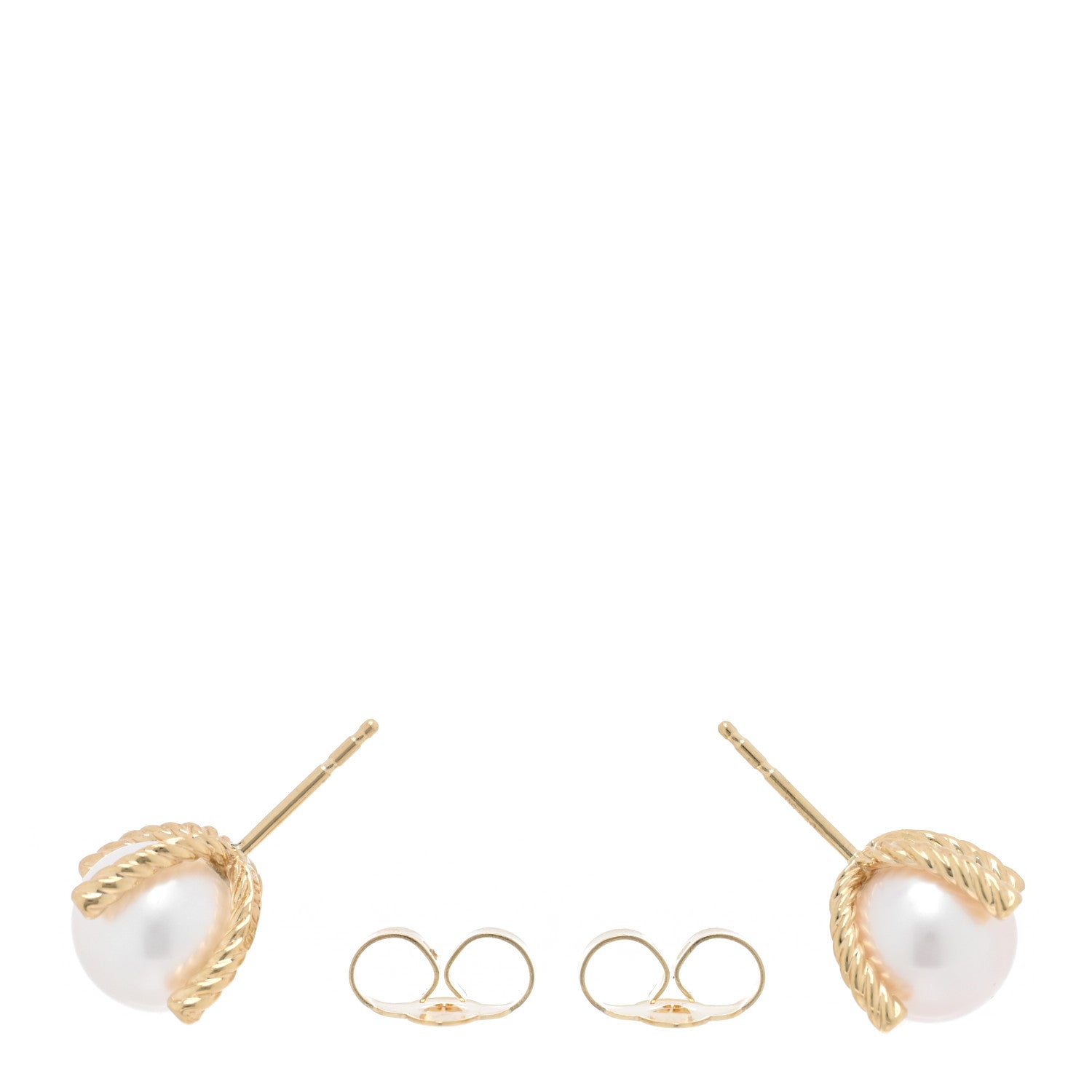 David Yurman 18K Yellow Gold Diamond Pearl 9.5mm Cable Stud Earrings 3 of 5