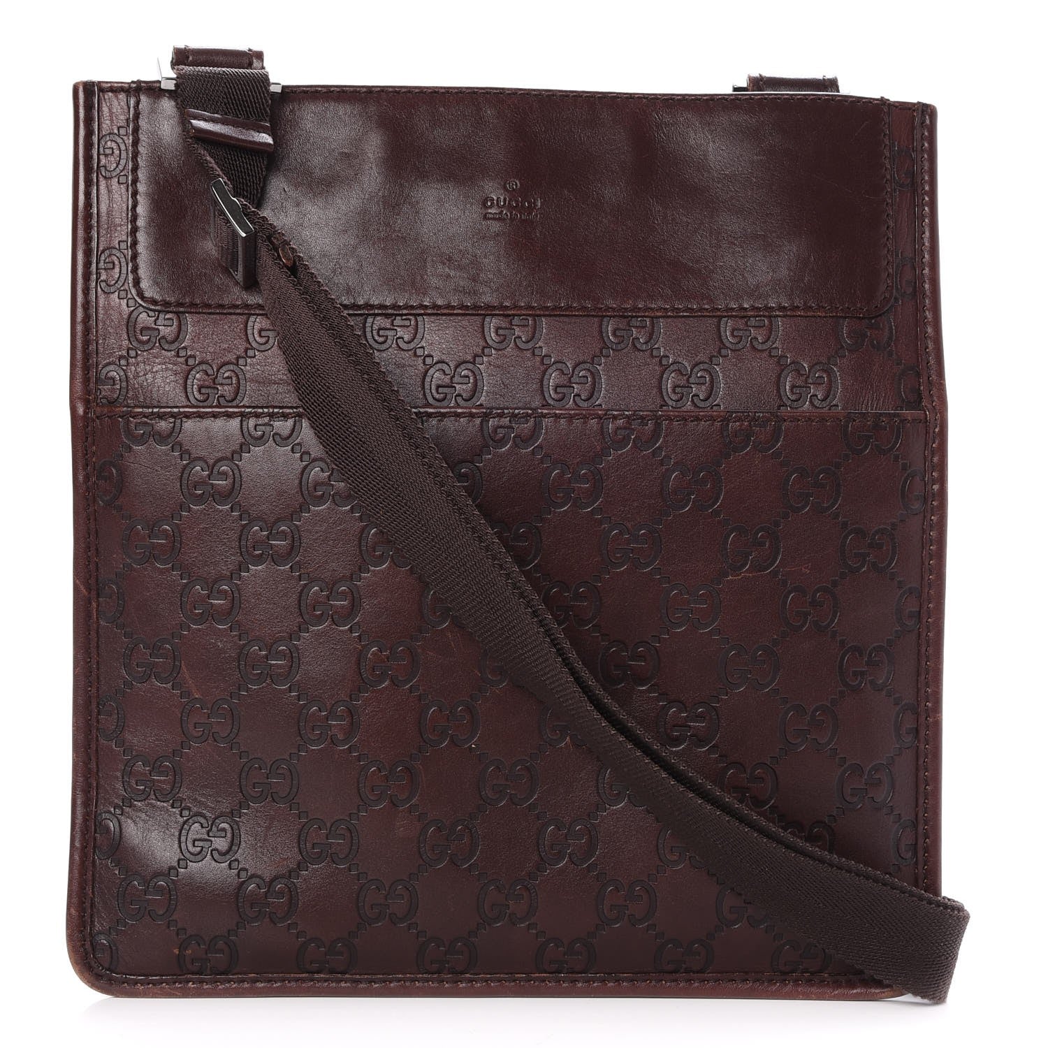 Gucci Guccissima Medium Flat Messenger Bag Dark Brown 1 of 10