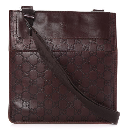 Gucci Guccissima Medium Flat Messenger Bag Dark Brown 1 of 10